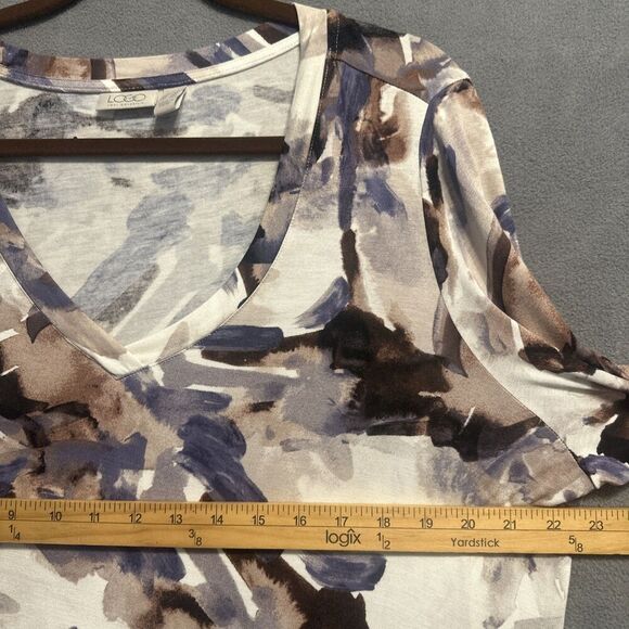 LOGO Lori Goldstein Asymmetric Hem Tunic Top Plus Size 1X Watercolor Art to Wear - Picture 5 of 7